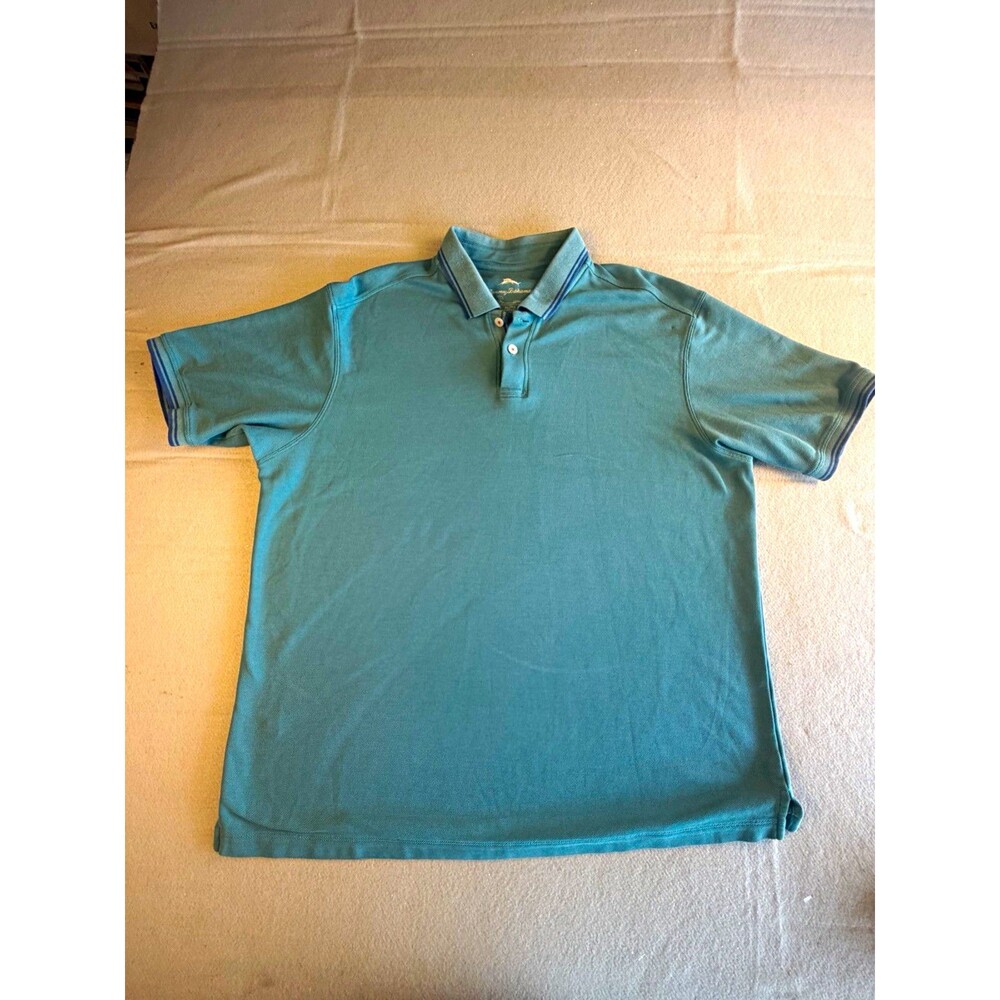 Tommy Bahama Men's XL Blue Supima Cotton Blend Solid Short Sleeve Knit Polo